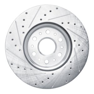 Buick Enclave Brake Rotor (1) - Front Right - R1 Concepts - Drilled & Slotted - Silver - `17-`25